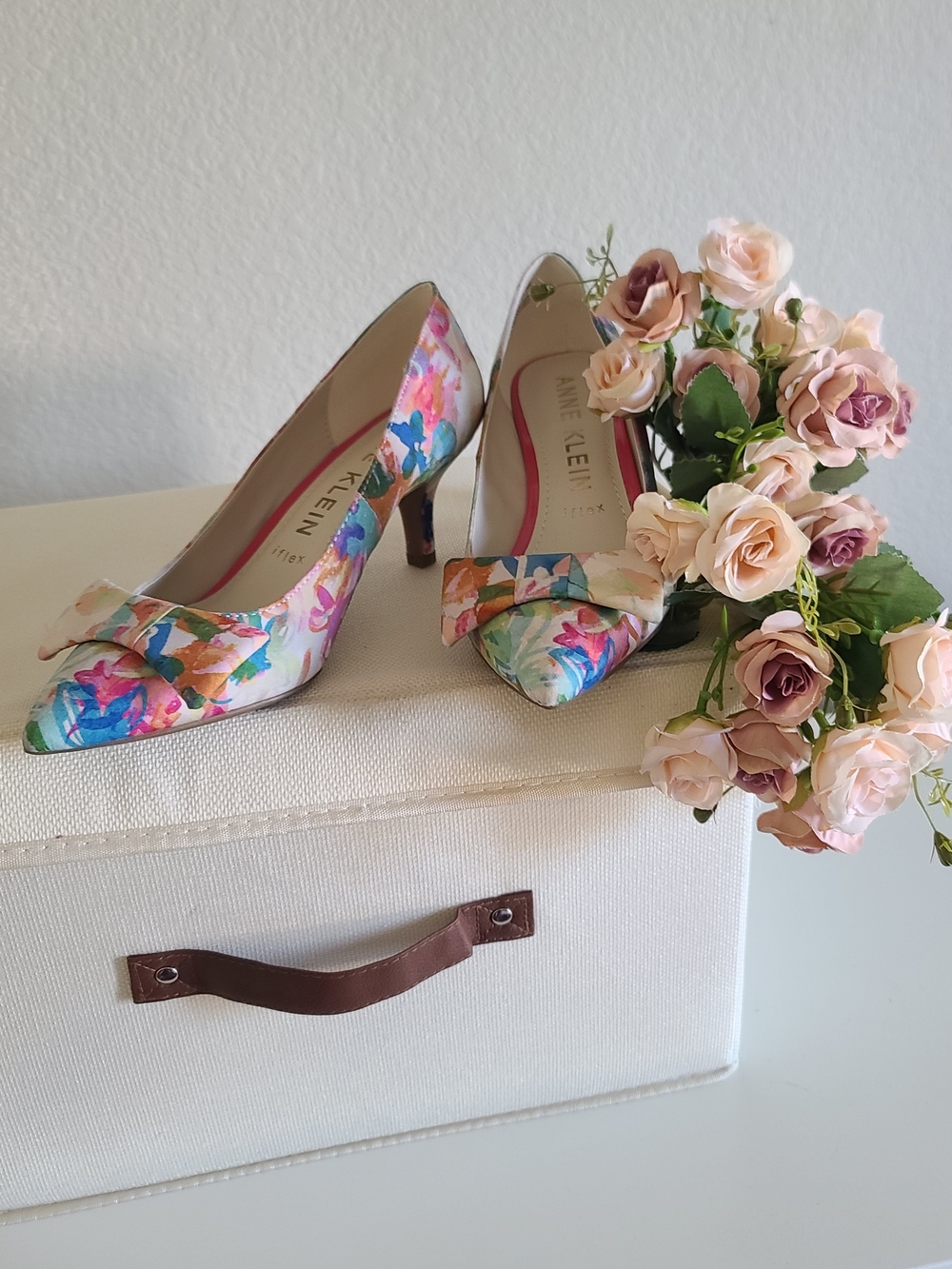 Anne Klein Multicolor Floral Pointed-Toe Kitten Heels